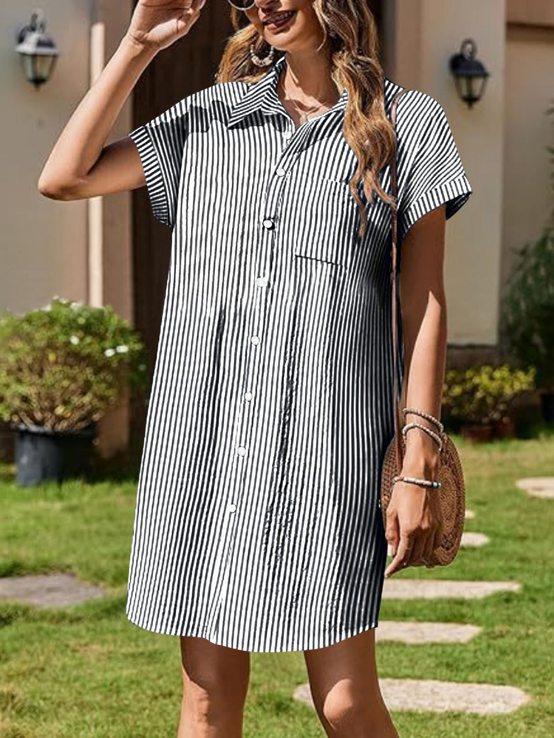 Shirt dress women with fine stripes and practical pockets Lune London