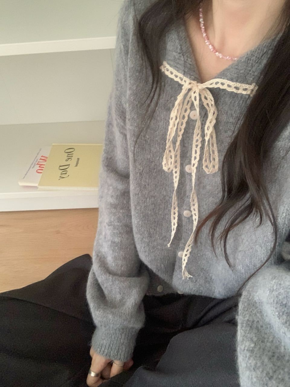 Casual knitted cardigan for women with drawstring and fine texture Lune London