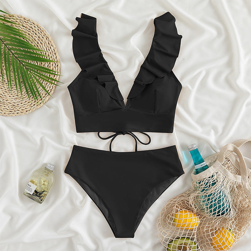 Ladies Ruffle V-Cut Swimsuit Set Lune London