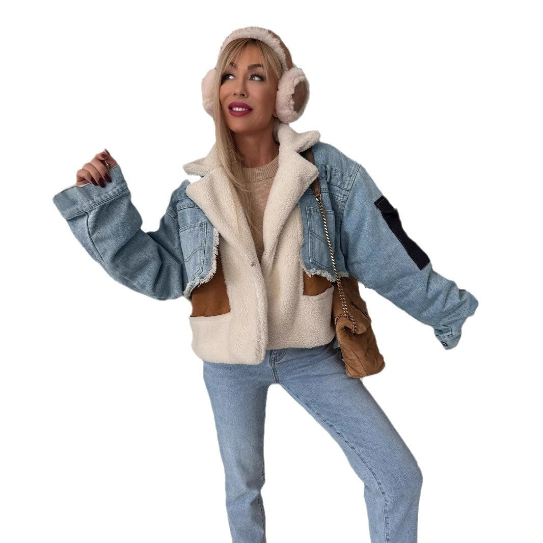 Veste en jean matelassée décontractée pour femmes avec des combinaisons de couleurs Chic & Stil