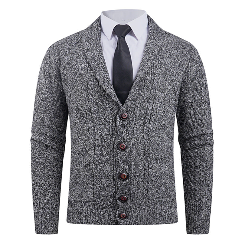 Men's knitted jacket with a marked diamond pattern and an elegant shawl collar Lune London