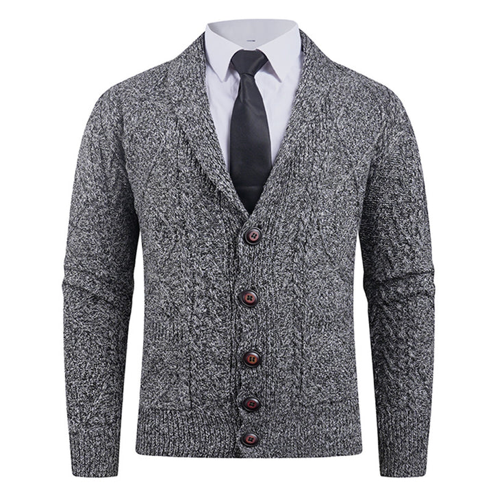 Men's knitted jacket with a marked diamond pattern and an elegant shawl collar Lune London