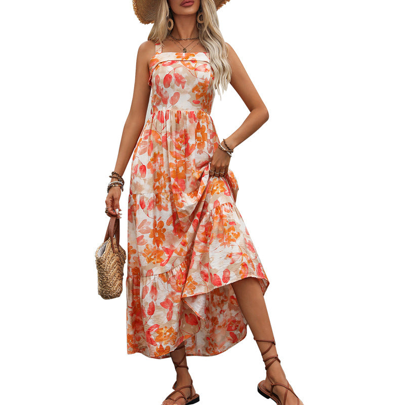 Maxi floral dress with adjustable spaghetti straps for women Lune London