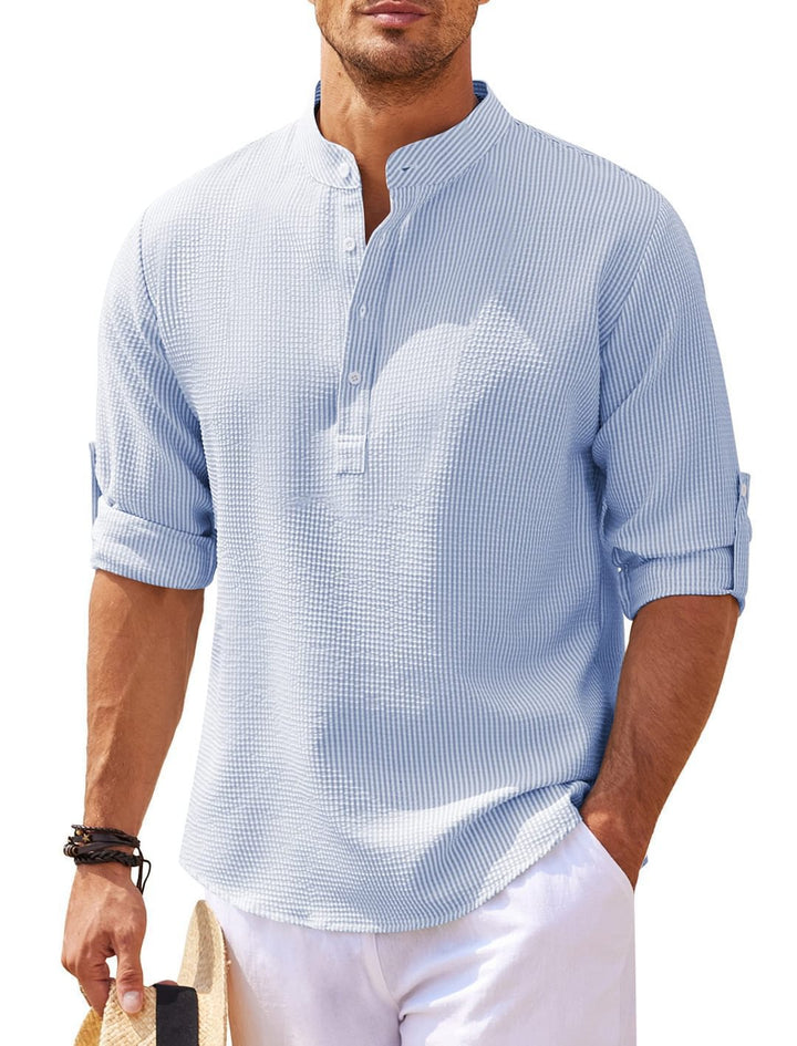 Casual long-sleeve shirt for men with a high collar and ribbed texture Lune London