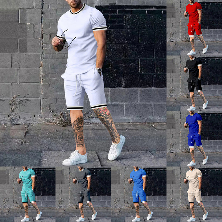 Men Short Sleeve Sport Set with Contrast Stripes Lune London