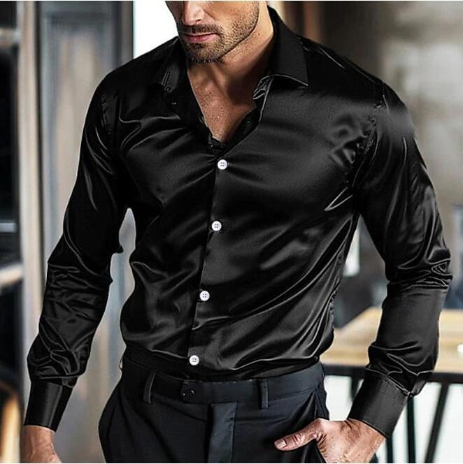 Elegant long-sleeve shirt for men in shiny material with a modern fit Lune London