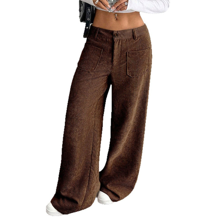 Pantalon large en velours côtelé pour femmes avec poches et taille haute Chic & Stil