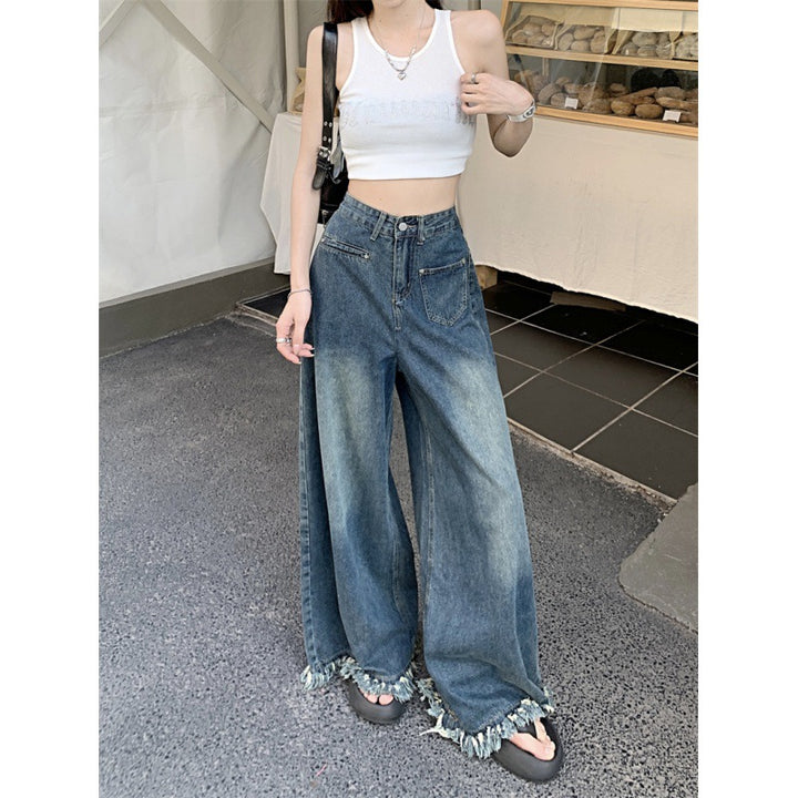 Pantalons en jean larges pour femmes avec ourlet effiloché Chic & Stil