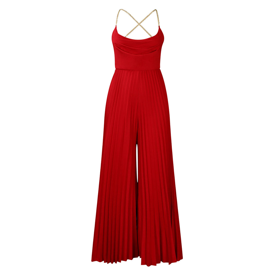 Ladies Pleated Jumpsuit with Elegant Spaghetti Straps Lune London