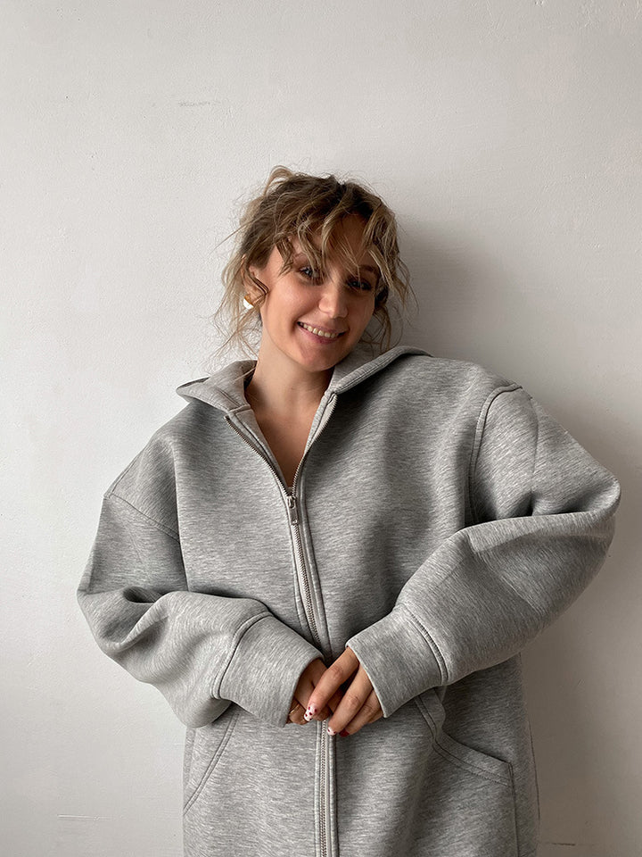 Oversized hooded jacket for women with full zip and practical pockets Lune London