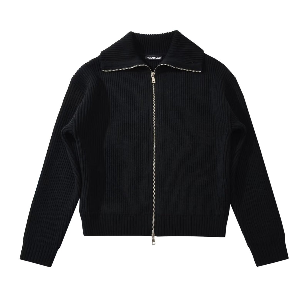 Lune London women's high collar zip-up knit jacket