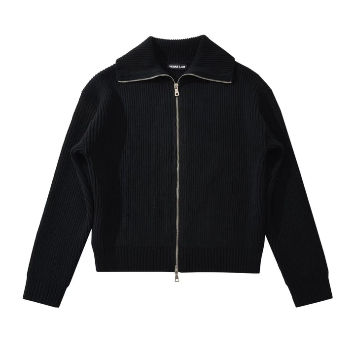 Lune London women's high collar zip-up knit jacket