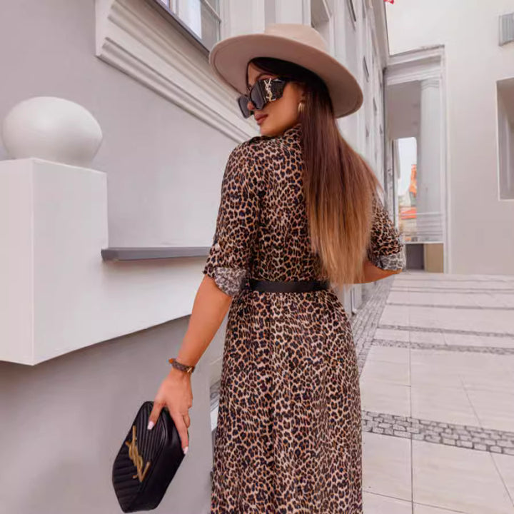 Women Elegant leopard print shirt dress Lune London
