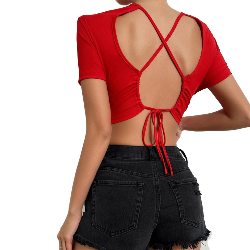 Chic & Stil women's court top with decorative back ribbons