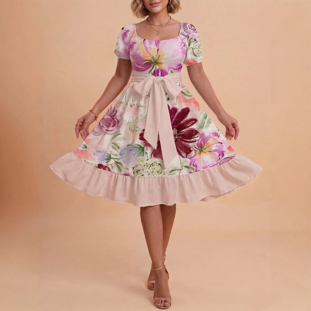 Women's floral dress with adjustable belt and voluminous sleeves Lune London