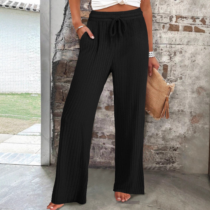 Wide ribbed knit pants for women with elastic waistband Lune London