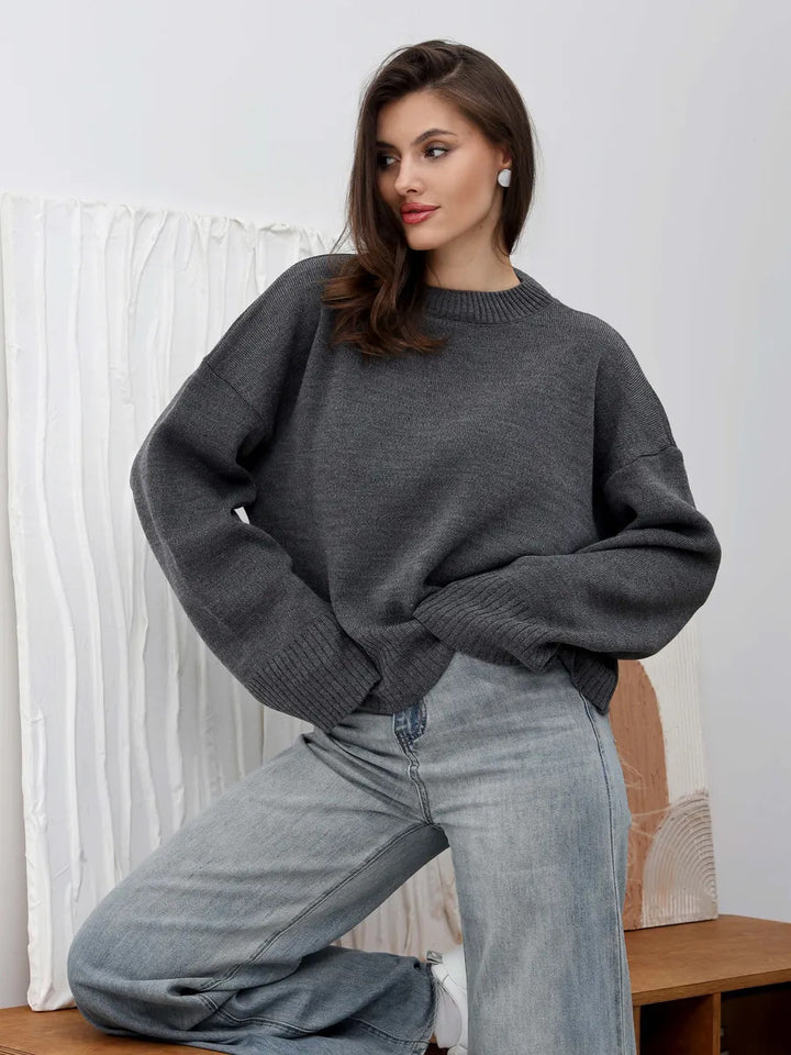 Sweater décontracté surdimensionné pour femme avec des manches raccourcies et un motif de tricot texturé Chic & Stil