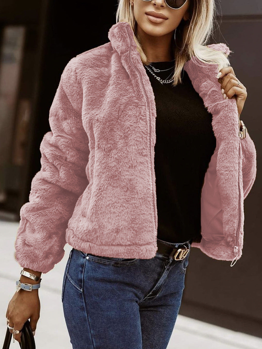 Lune London | Soft Women's Teddy Bomber Jacket with Zipper