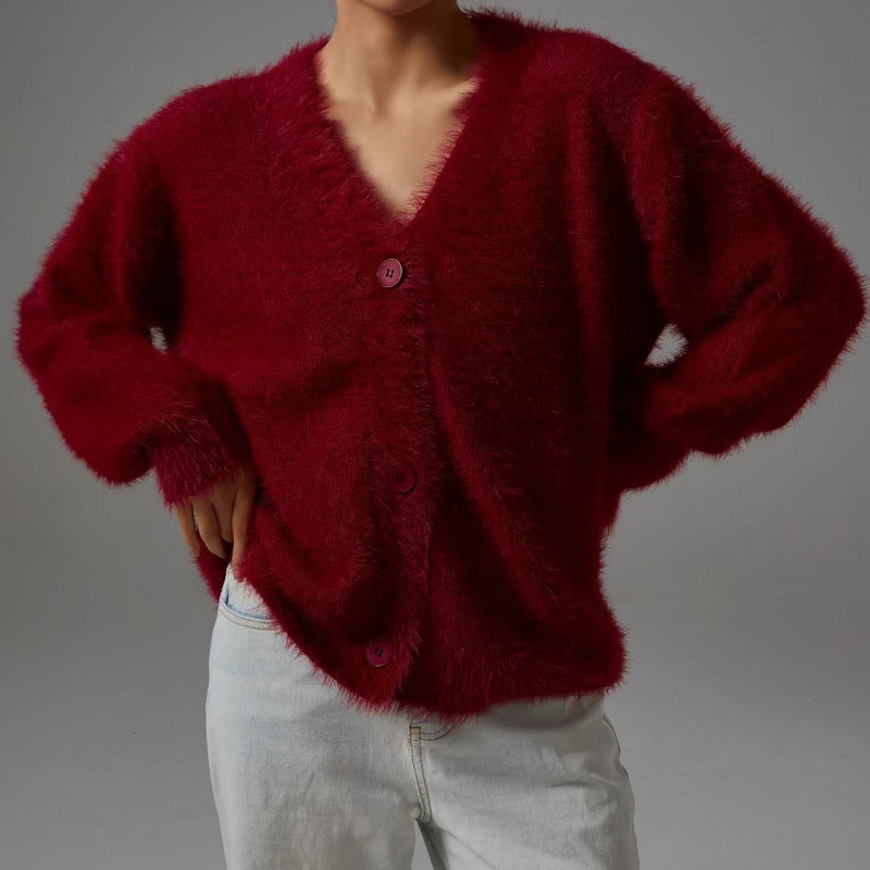 Chunky cardigan for women with V-neck and oversized fit Lune London