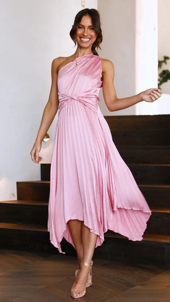 Lune London Women's Asymmetric Pleated Maxi Dress