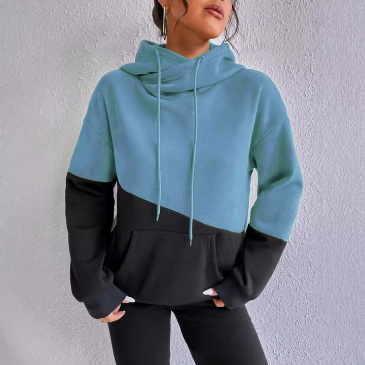 Ladies comfortable hoodie with asymmetrical color block design Lune London