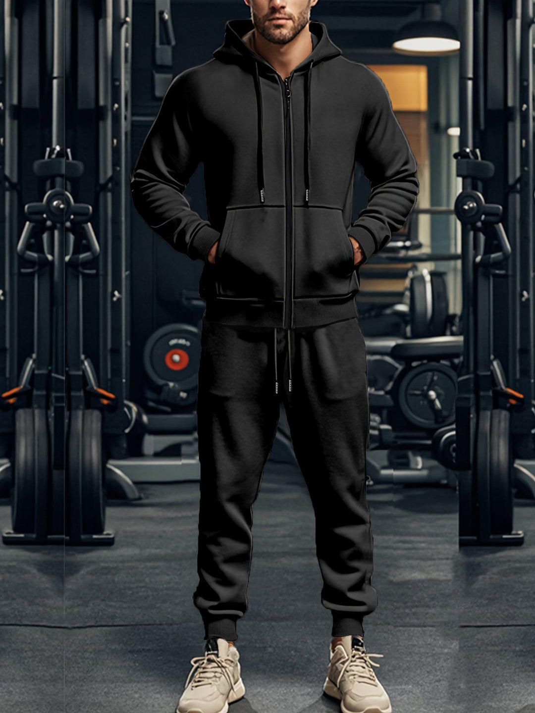 Men's sporty hoodie and jogger pants set with full zip and elastic waist Lune London