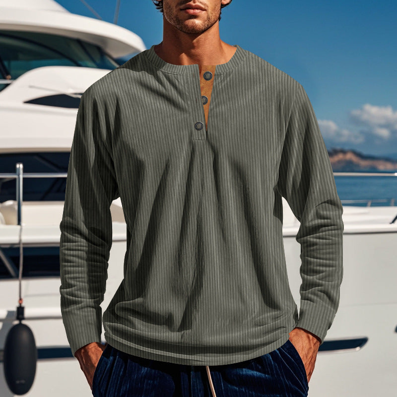 Long sleeve shirt for men with button placket and ribbed texture Lune London