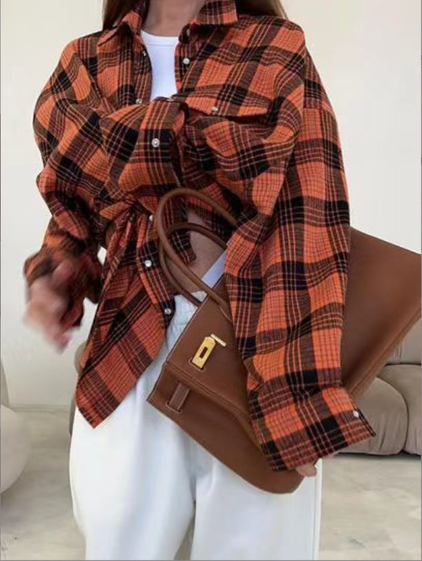 Ladies Oversized Check Shirt Blouse Lune London