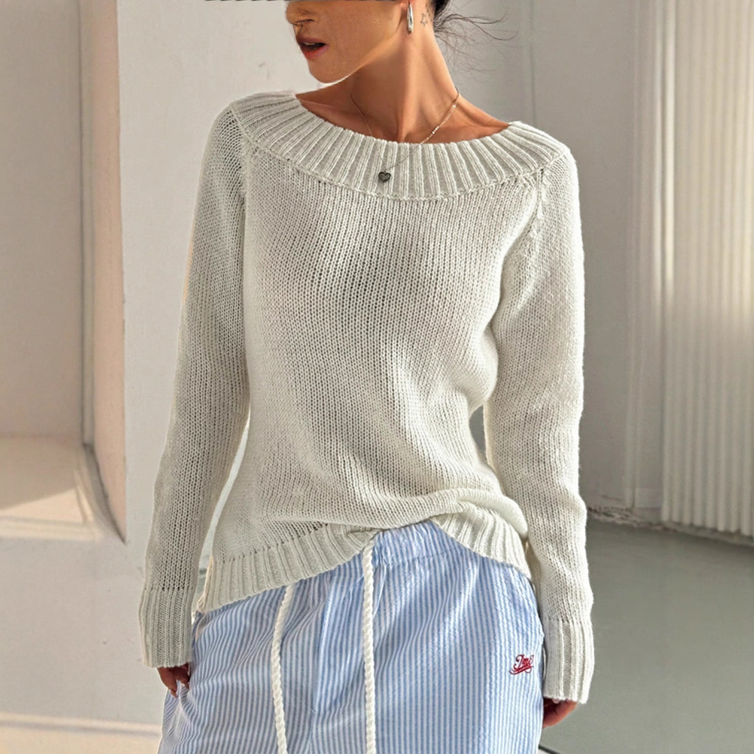 Pull en tricot pour femmes avec larges épaules et motif texturé Chic & Stil