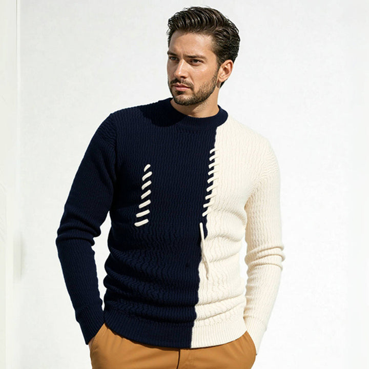 Men's knit sweater with modern structured design and contrasting patterns Lune London