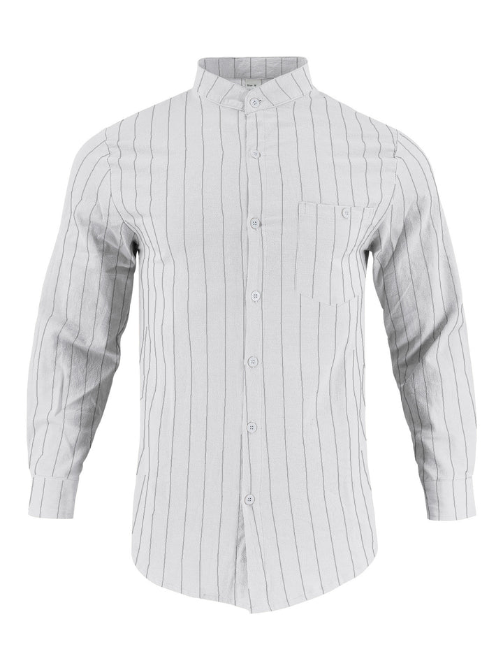 Men's long sleeve shirt with modern stand-up collar and fine striped pattern Lune London
