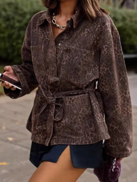 Shirt jacket for women in leopard print with waist belt Lune London