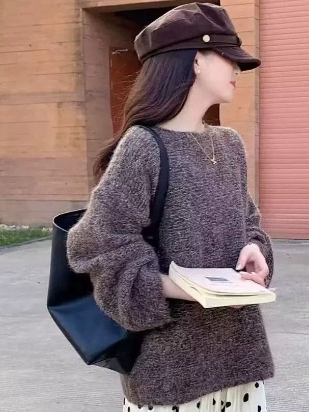 Femme Pull Tricot Épais avec Coupe Lâche Chic & Stil
