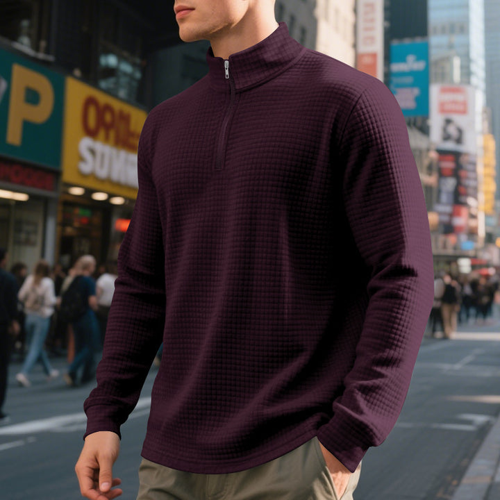 Functional pullover for men with half-zip and refined structured design Lune London