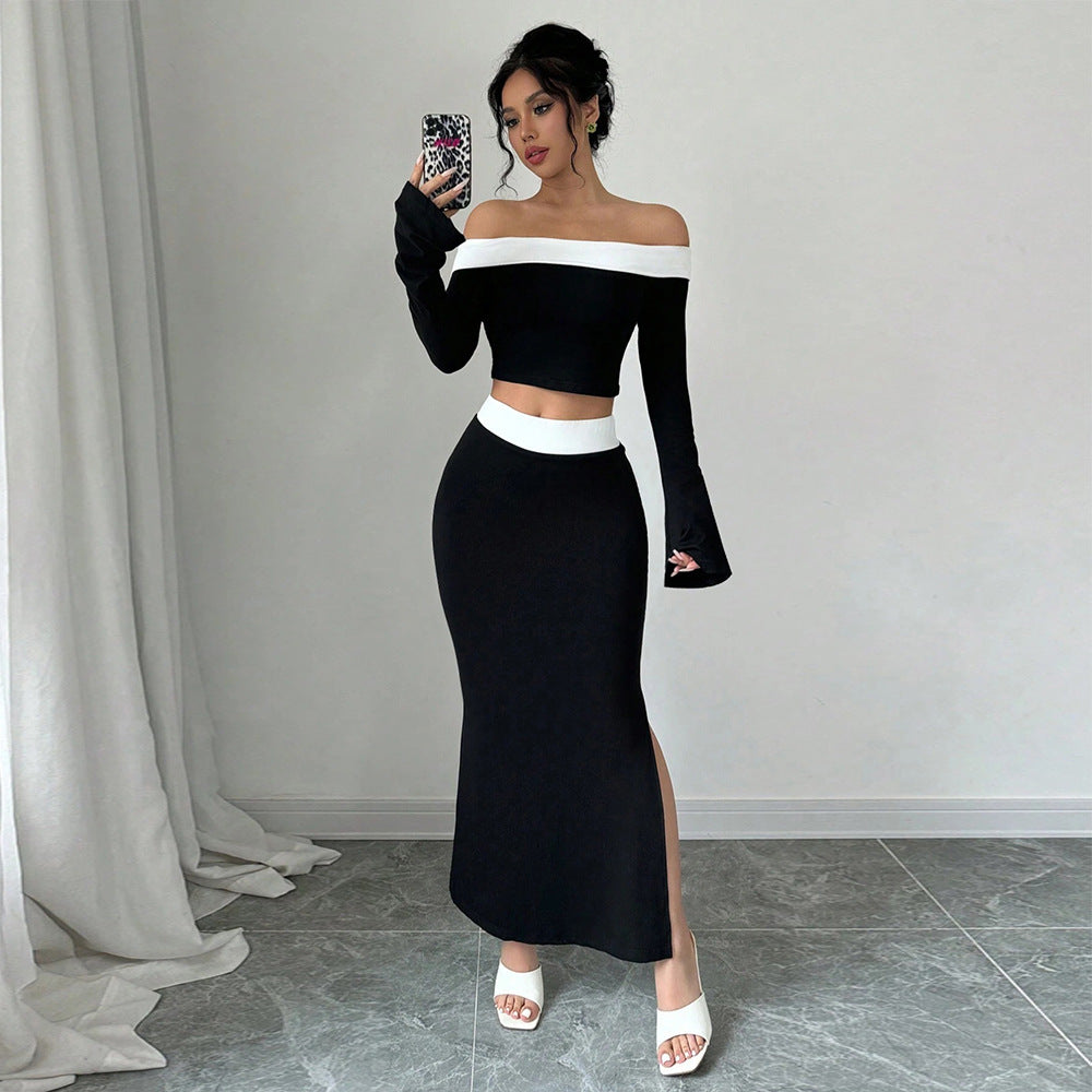 Chic & Stil Women's Off-Shoulder Crop Top and Maxi Skirt Set
