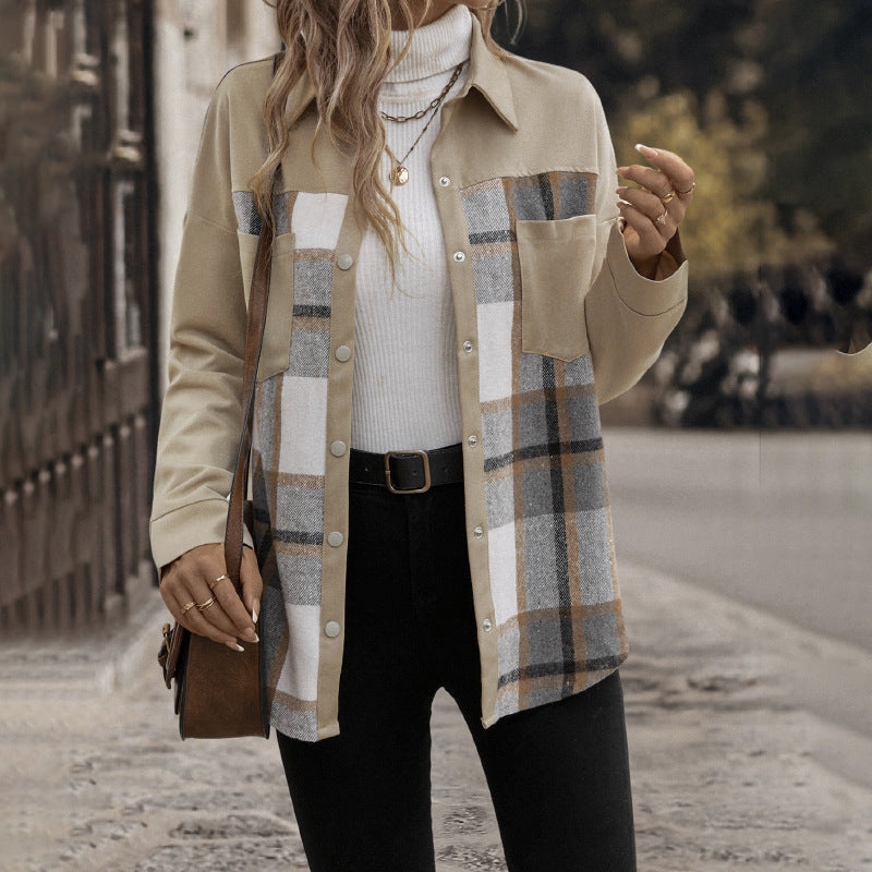 Plaid twill shirt jacket for women with patch pockets Lune London