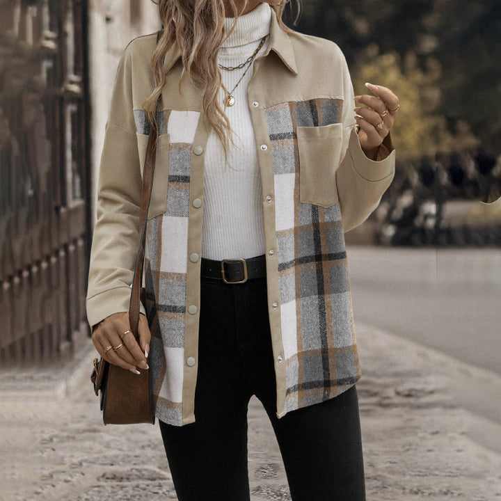 Plaid twill shirt jacket for women with patch pockets Lune London