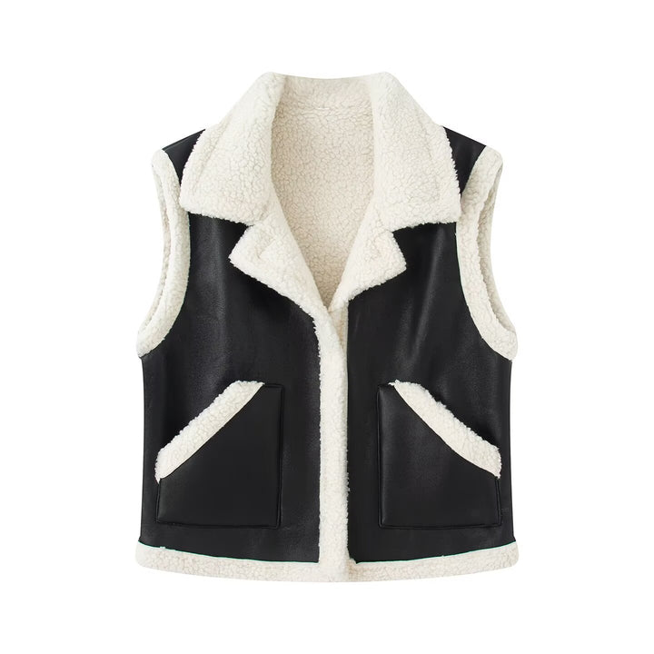 Women trendy synthetic leather vest with cozy teddy lining Lune London