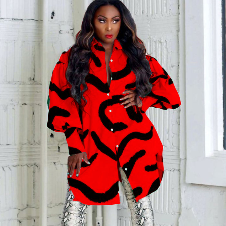 Trendy shirt dress for women with an eye-catching pattern and flared sleeves Lune London