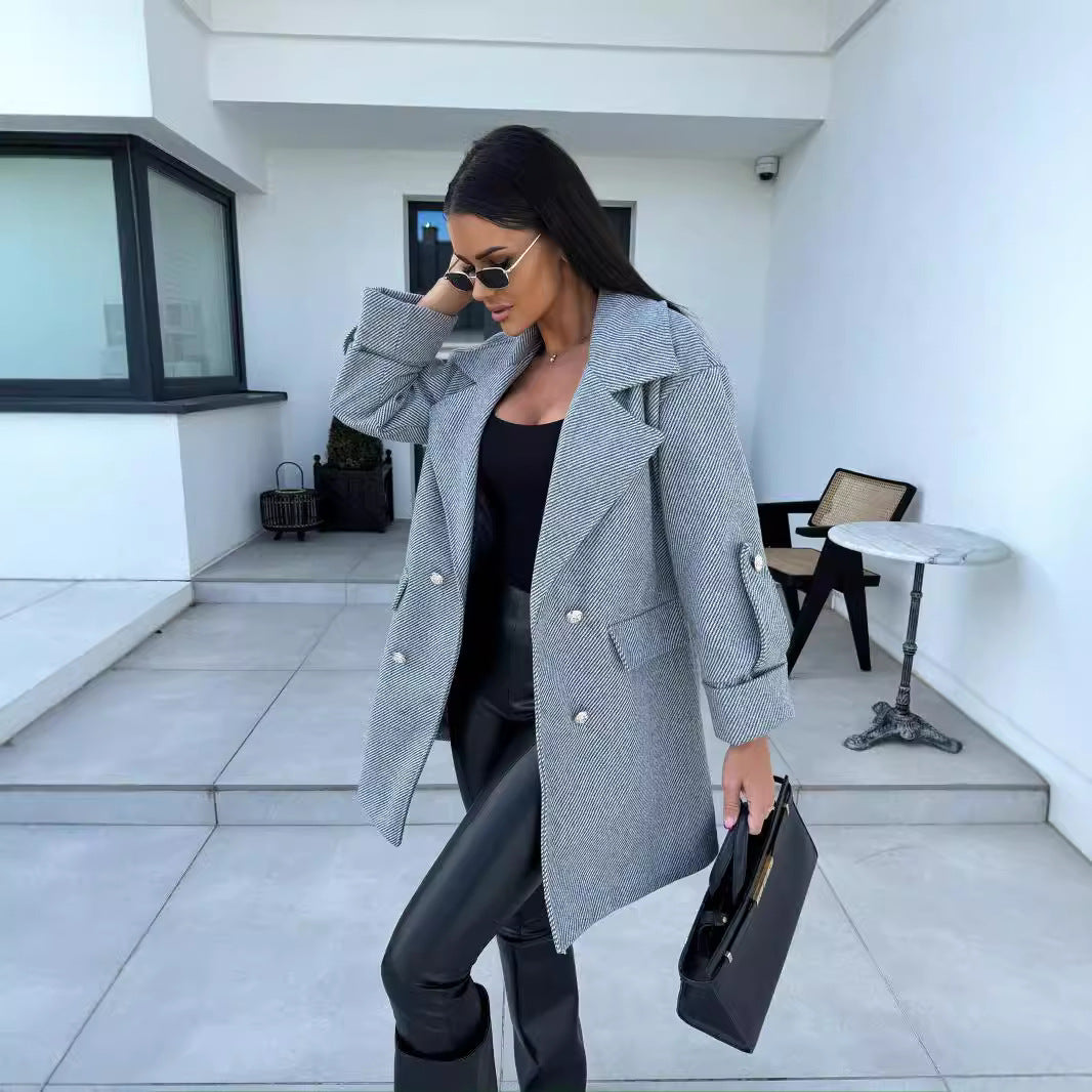 Women Double-Breasted Wool Blazer Lune London
