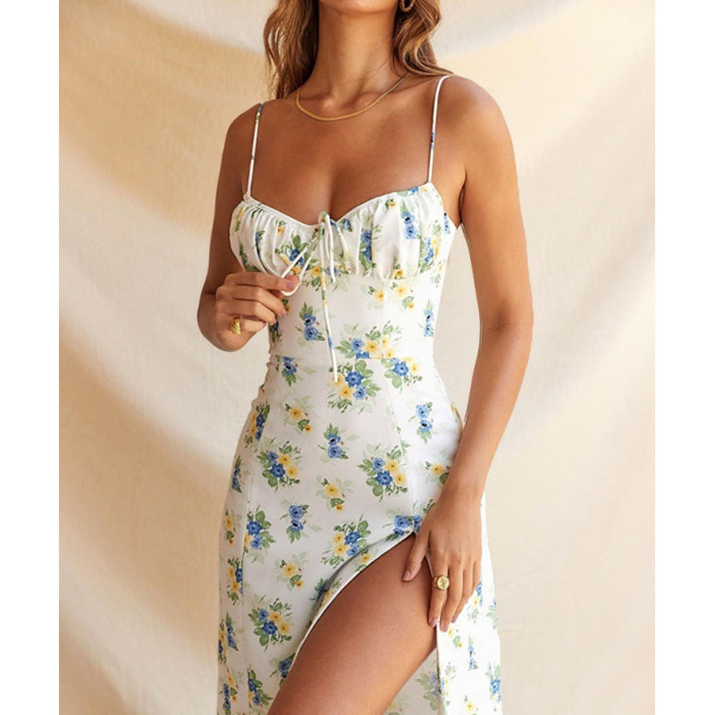 Maxi Dress with Floral Print for Women with Chic High Slit Design