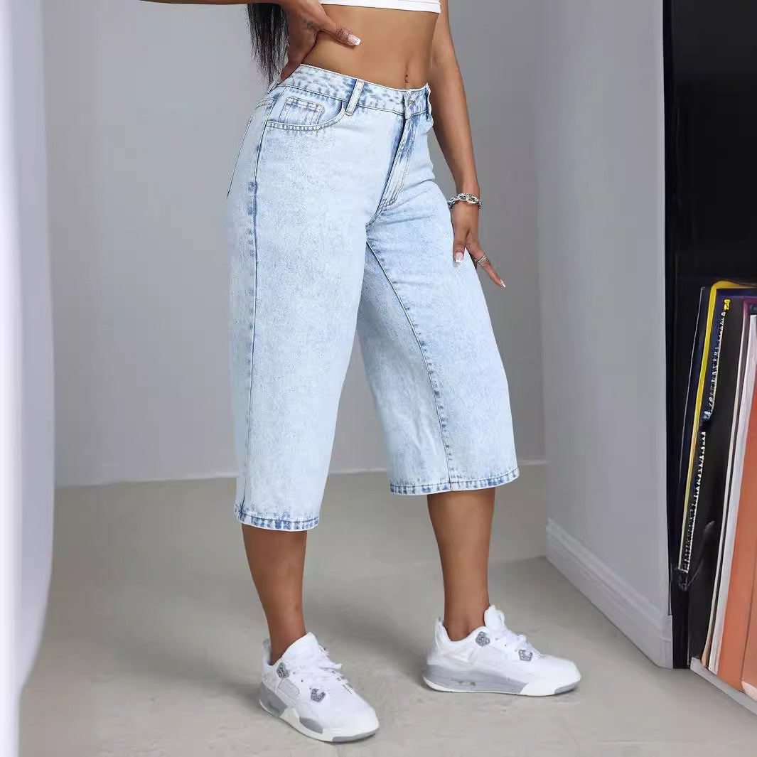 Wide denim culottes for ladies with trendy wash effect Lune London