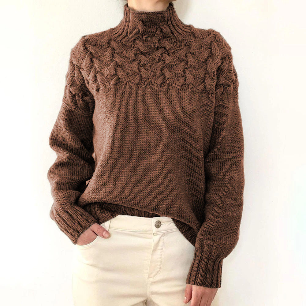 Knit sweater for women with high collar and trendy twisted pattern Lune London