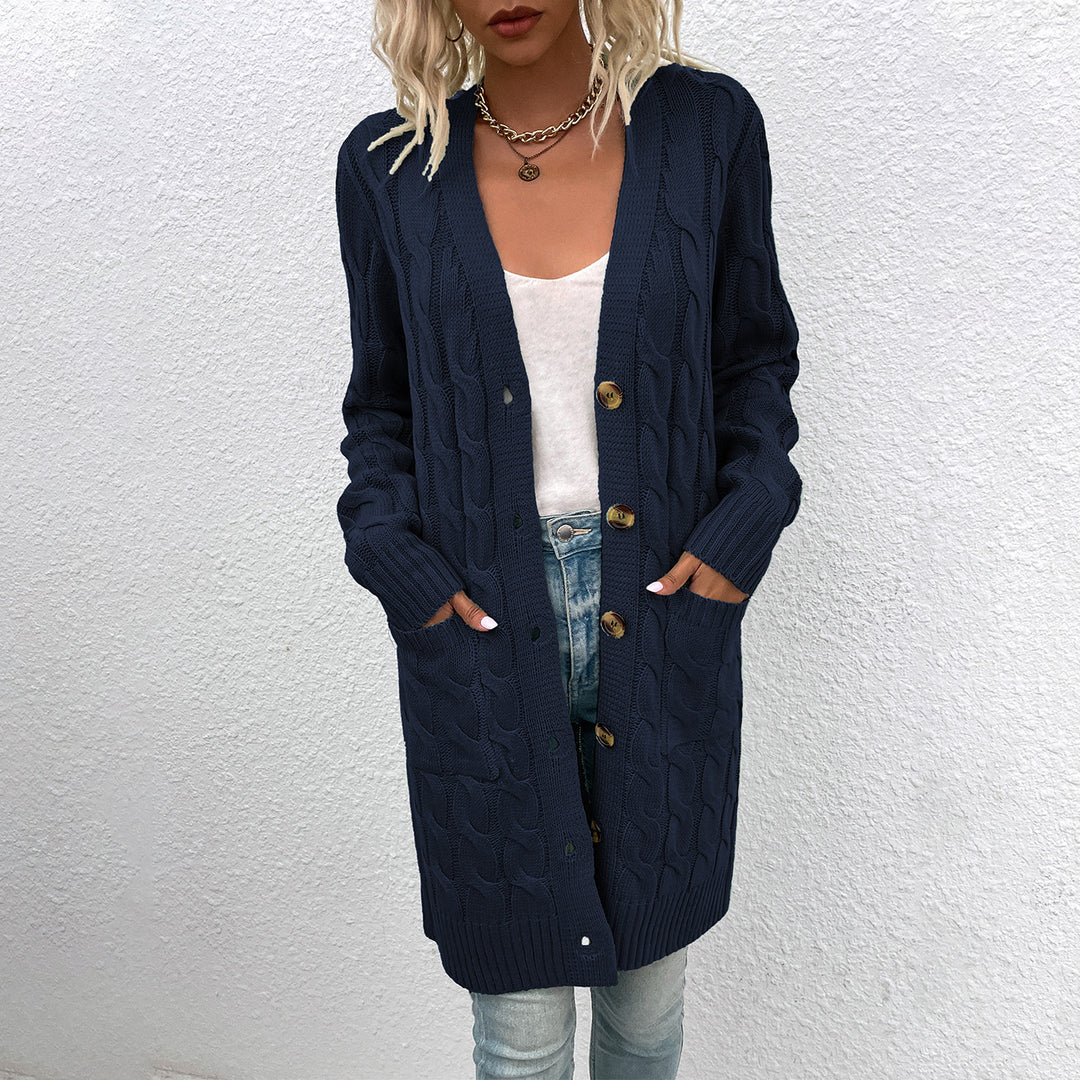 Women's cardigan with deep V-neck and elegant cable pattern Lune London
