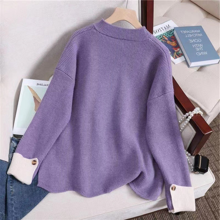 Casual knitted sweater for women with decorative knot and button details Lune London