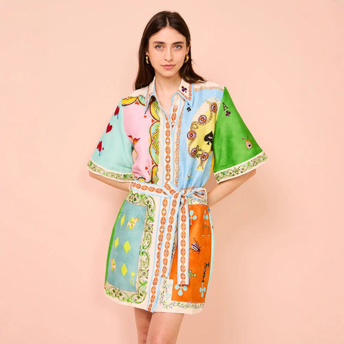 Shirt dress for women with colorful patterns and a belt at the waist Chic & Stil