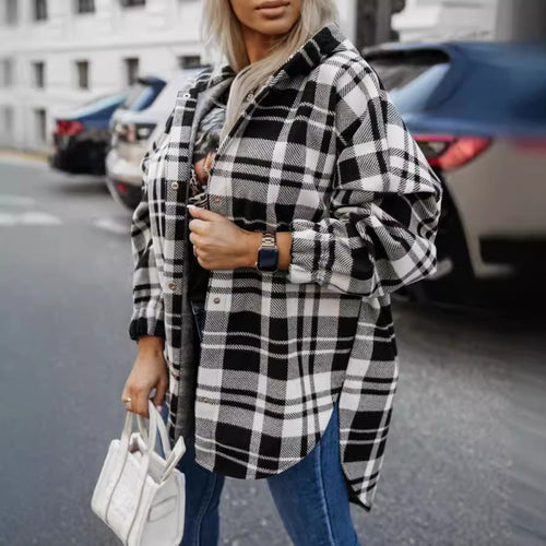 Oversized shirt dress for women with a modern check pattern Lune London