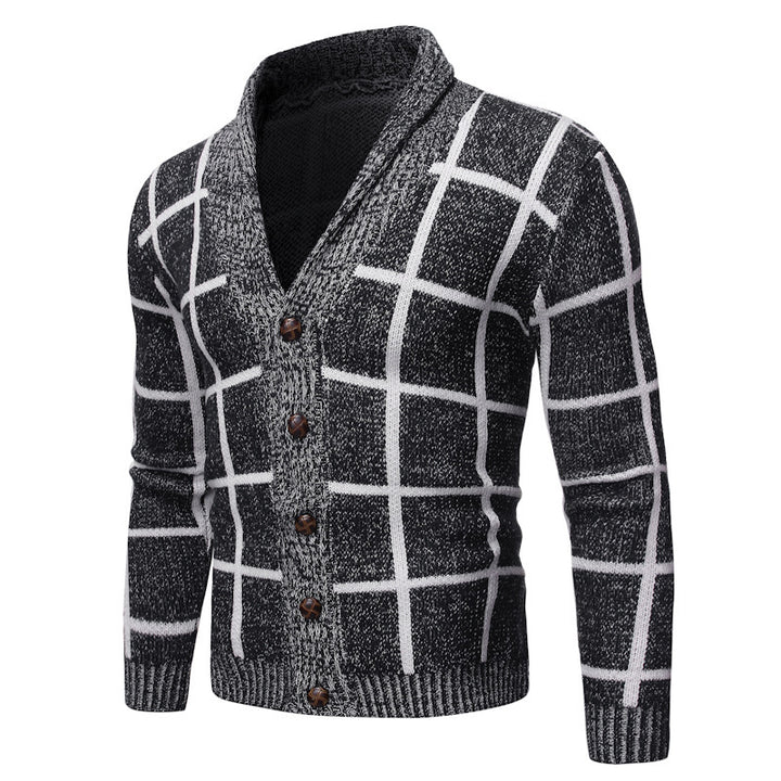 Men's knitted V-neck jacket with a modern plaid pattern Lune London