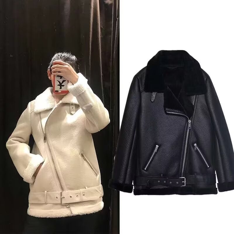 Casual faux leather jacket for women with warm lining and asymmetrical zips Lune London