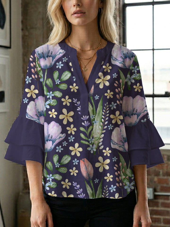 Women's blouse with voluminous sleeves and floral design Lune London
